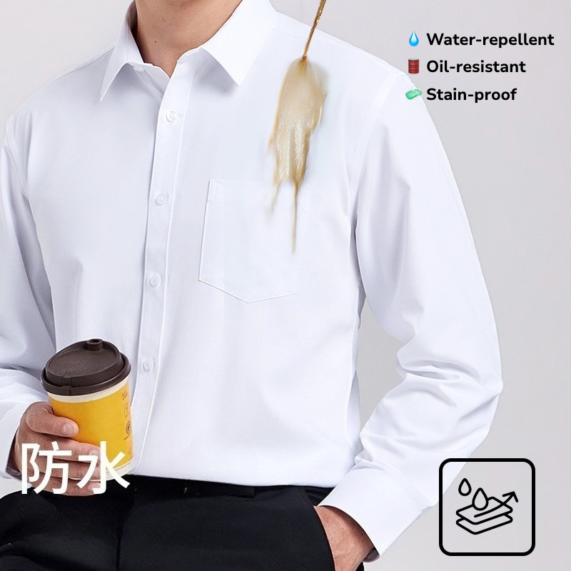 Office And Tech - เสื้อเชิ้ตแขนยาวกันน้ำและกันน้ำมันสำหรับผู้ชาย – ผ้าเทคโนโลยี 3-Proof – ทรงเข้ารูปสำหรับใส่ทำงาน/ลำลอง