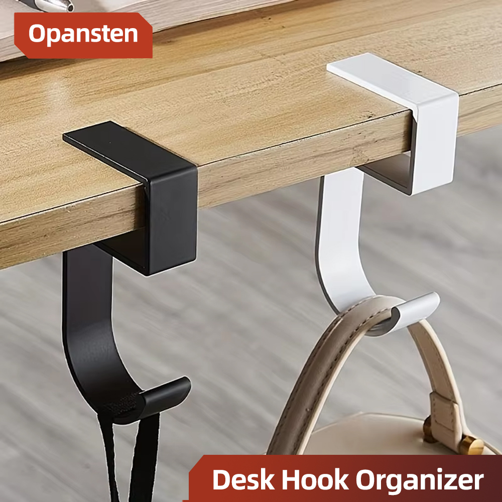 Office Tech - ตะขอแขวนโต๊ะอลูมิเนียม ดีไซน์กันลื่น สีดำขาว สำหรับจัดระเบียบโต๊ะนักเรียน สำนักงาน กระเป๋าเก็บของ