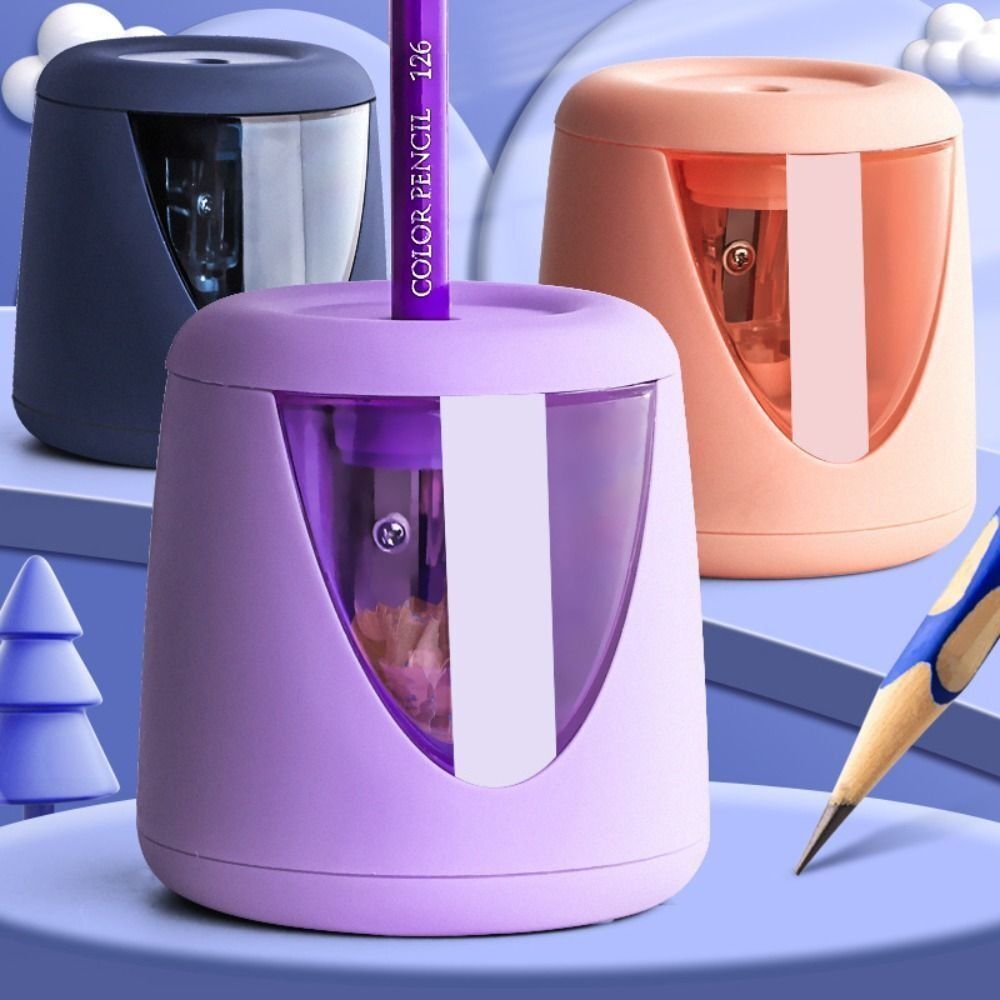 Office Tech - สติ๊กเกอร์ อุปกรณ์สำนักงานและโรงเรียน ที่เหลาดินสอไฟฟ้าลายการ์ตูน เครื่องมือกลไกแบบสวิตช์อัตโนมัติ เครื่องเขียนสร้างสรรค์