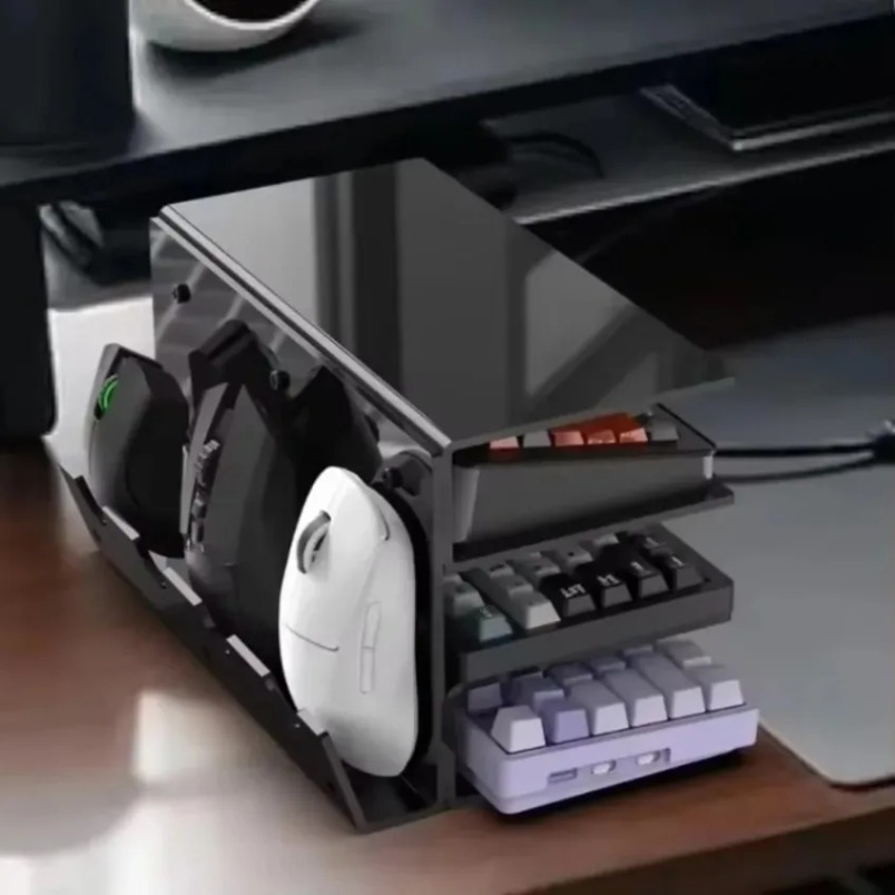 Office Technology - ชั้นวางคีย์บอร์ดแบบ 3 ชั้น ทำจากอะคริลิกใส พร้อมที่วางเมาส์ ชั้นวางอุปกรณ์สำหรับจัดระเบียบโต๊ะทำงาน