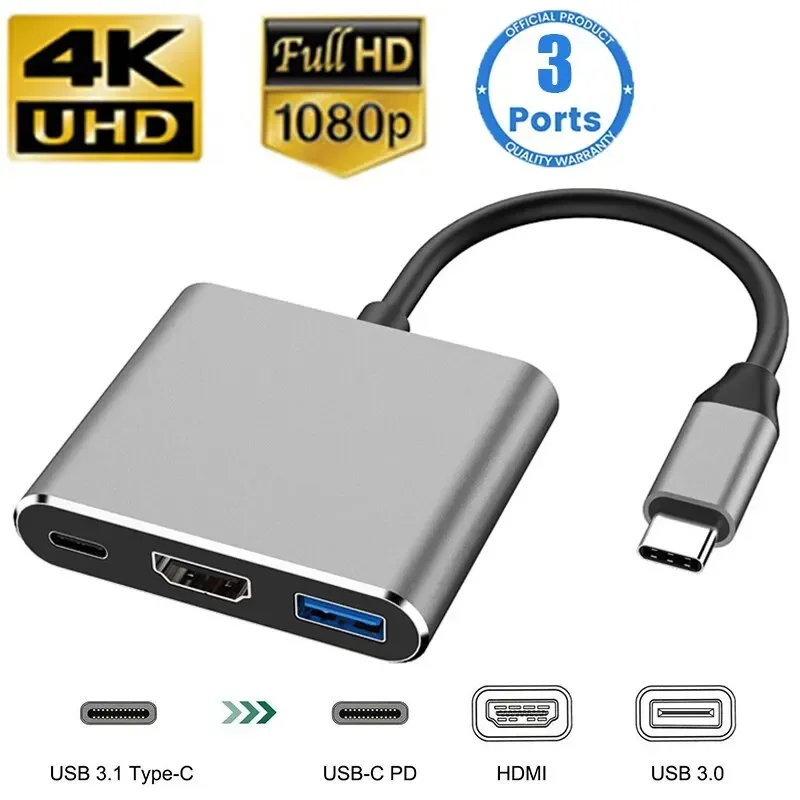Multi Port Usb Hub - อะแดปเตอร์มัลติพอร์ต Type-C 3-in-1 สําหรับสวิตช์/โทรศัพท์/คอมพิวเตอร์ | ตัวแปลง