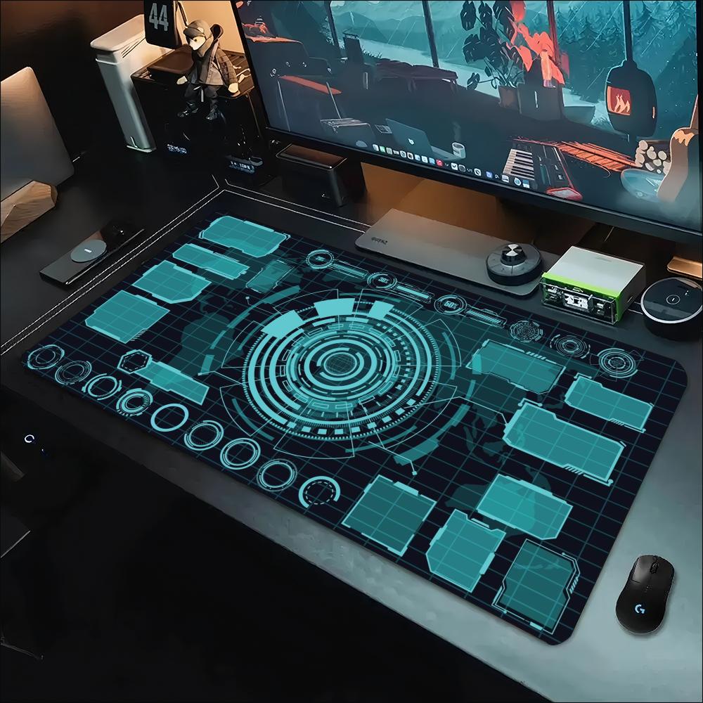Office And Tech - แผ่นรองเมาส์ขนาดใหญ่พิเศษ Cyber Tech Console Interface Print